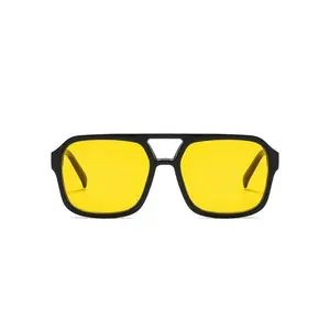 Unisex Vintage Square Frame Sunglasses 2025 New Trendy Casual Sun Protection Shades for Everyday Wear with Yellow Lenses