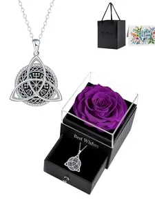 Triangle Pact · Dark Pattern Diamond Original niche Celtic knot vintage gem & diamond necklace with purple preserved rose gift box. Perfect for birthdays, Mother's Day, Valentine's Day and all festive gifting.