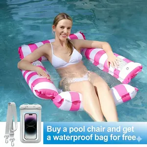 Inflatable Pool Hammock, Foldable Striped Floating Chair & Water Hammock Pool Float Lounge for Outdoor Swimming Pools (Includes Free Waterproof Phone Pouch)