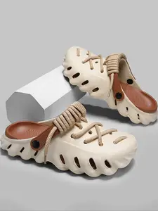 Boho Style Hand-Woven Sandals, Comfortable All-Season Footwear, Lightweight Eva Material, Ideal for Home, Garden, Outdoor Activities, Boho Style Slides