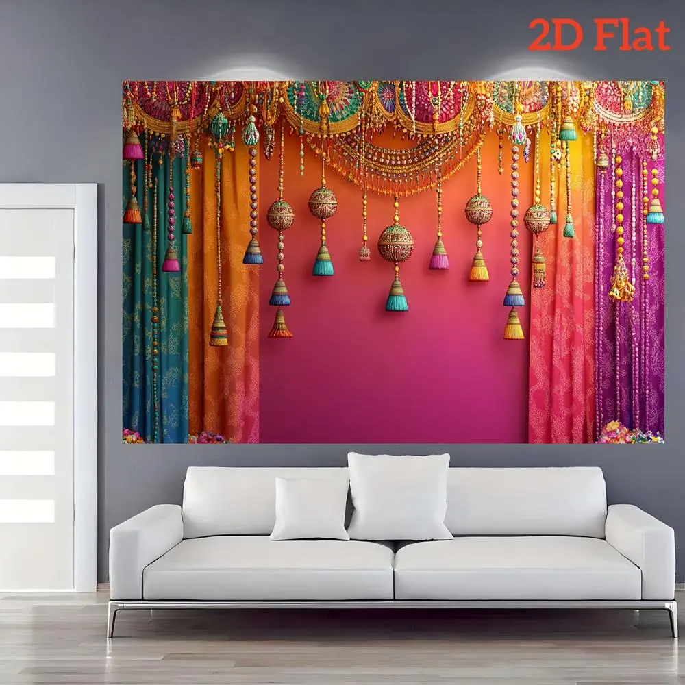 1pc 2D Flat Indian-Themed Textile Party Decorations Banner - JG Ornaments White Wall Hanging Wedding Party Backdrop for Memorable Photo Shoots, Party Decorations Banners