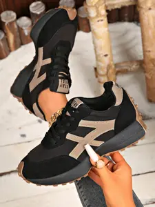 Women's Blue Colorblock Thick Sole Sport Shoes 4cm Vintage V-Stripe Casual Sneakers for Daily Vacation Wear