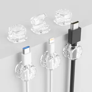 6 pack Cord Cable Holders Clips Strong Adhesive Cable Cord Keeper [Smooth Adjustable] Hide Wire Cord Organizer Extension Cable Holder for Nightstand Kitchen Car Office Desk Cable Organizer