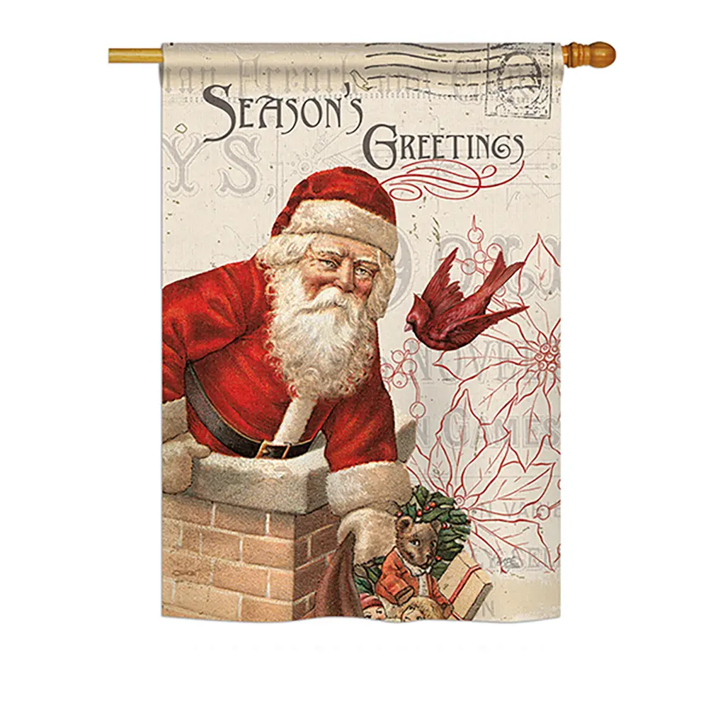 Breeze Decor Antique Santa Christmas House Flag Banner, Double-Sided Weather Resistant Polyester, Vertical with Sleeve Hanger, 28 x 40 in, Decoration, Print, Outdoor Decor, Vibrant, Eco-Friendly, Weatherproof, All Seasons