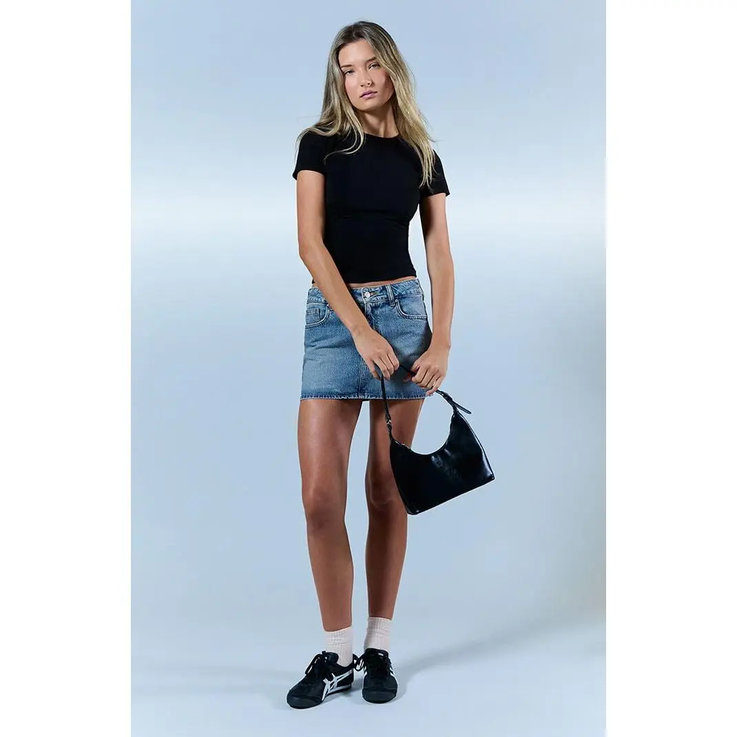 Pacsun Women's Bella Stretch Medium Indigo Mid Rise Jean Mini Skirt - Multicolor