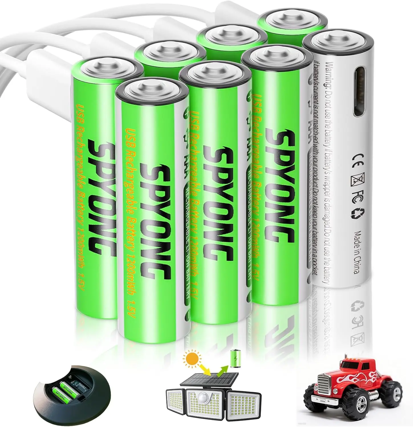 Rechargeable AAA lithium batteries, 8-in-1200 mWh lithium-ion batteries, 1.5V, includes 4-in-1 USB-C, 1500 charging cycles, LED charging indicator, fully charged in 40 minutes.