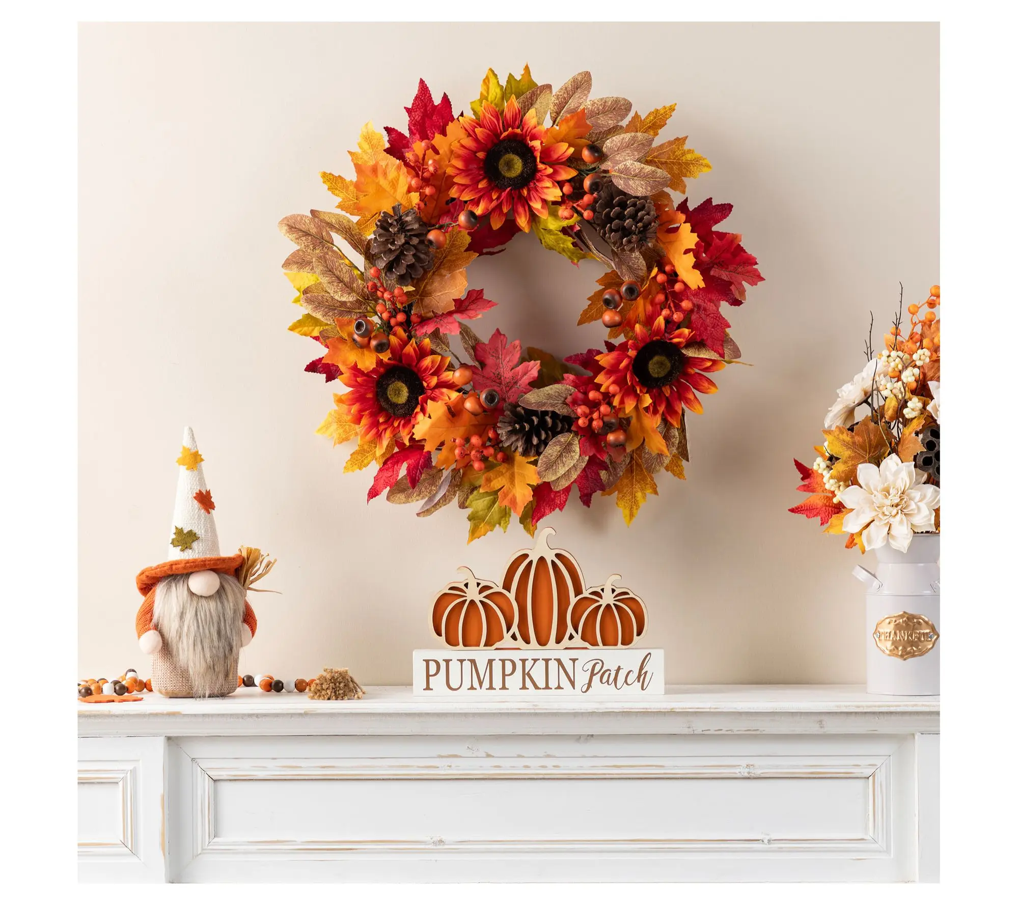 Glitzhome 24"D Fall Harvest Sunflower, Pinecone & Berry Wreath