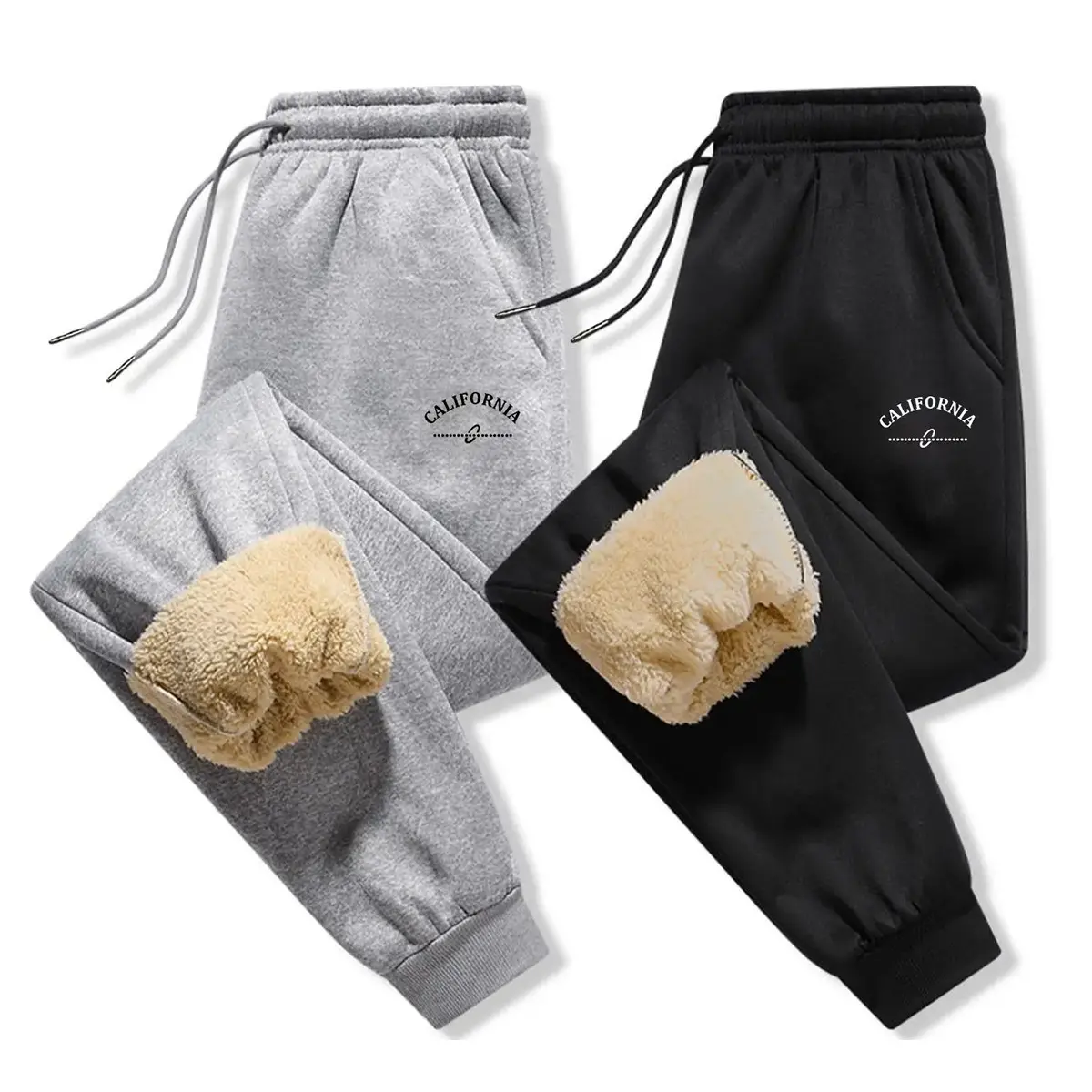 100% Poly Men's Print Fleece-Lined Casual Chic Pants - Menswear Streetwear Bottoms for Winter Work Wear, 100% Poly Men's Pants, Fitted Cut, 100% Polyester