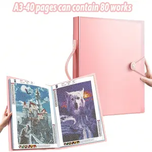 A3 Diamond Painting Storage Book, Artwork Holder, Holds up to 80 Artworks, Includes Transparent Pockets & Craft Storage, Available in Blue