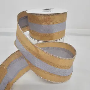 2.5"x10Y Elegant Metallic Ribbon Gold/Silver Metallic Stripe