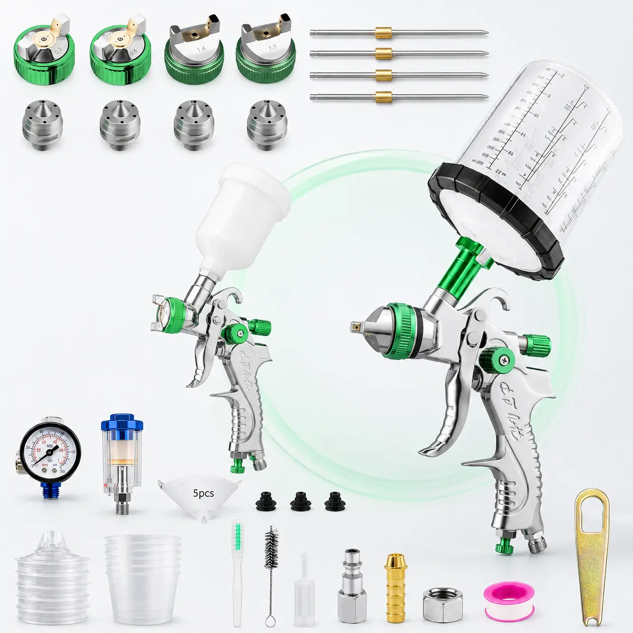 HVLP Air Spray Gun Kits, 2Pcs Automotive Paint Gun, 650ml Disposable Paint Cup & Air Regulator for Car, Primer, Topcoat & Touch-Up, Furniture, House Painting High-Pressure Aluminum mode hv lps prayer Expert Airbrush Kit Airbrush Tool
