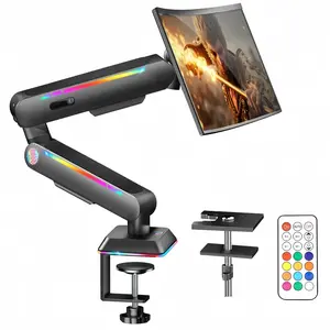 Ergonomic RGB Monitor Arm, Adjustable Single Monitor Desk Mount with 33 Light Modes, Gas Spring VESA Stand for 13-32" Screens, 4.4-19.8 lbs, Swivel & Height Adjustable Bracket for Office Work & Home Setup