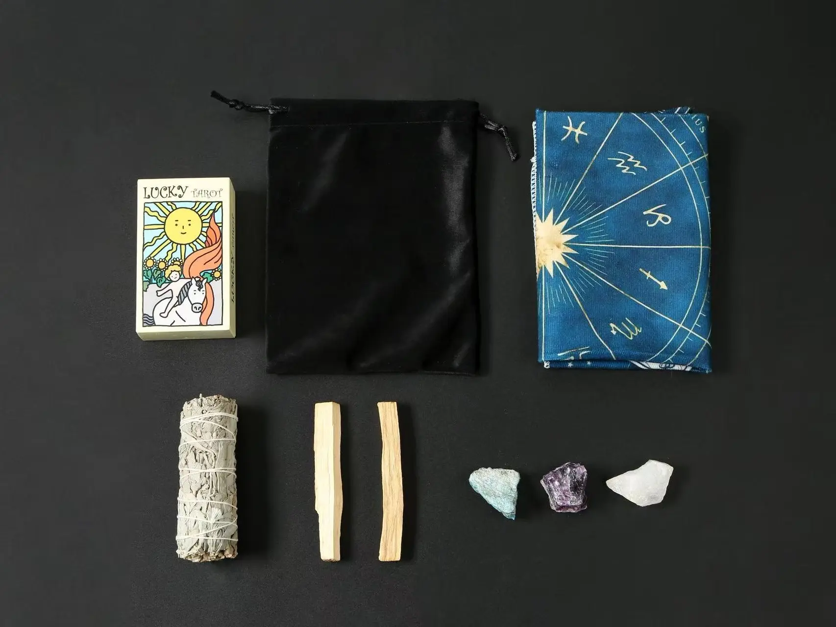 SDIK&SSIK Unisex Complete Tarot Kit for Beginners - Non-Toxic Fortune Telling Toys, Oracle Deck, Sage, Palo Santo, Crystal Set, Velvet Altar Cloth - Spiritual Cleansing, Enhance Spiritual Connection