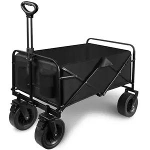 Collapsible Folding Garden Cart with Brake, Outdoor Camping Wagon with 360 Degree Swivel 8" Off-Road Wheels and Adjustable Handle, 330lbs Weight Capacity Park Utility Picnic Camping Cart, Black