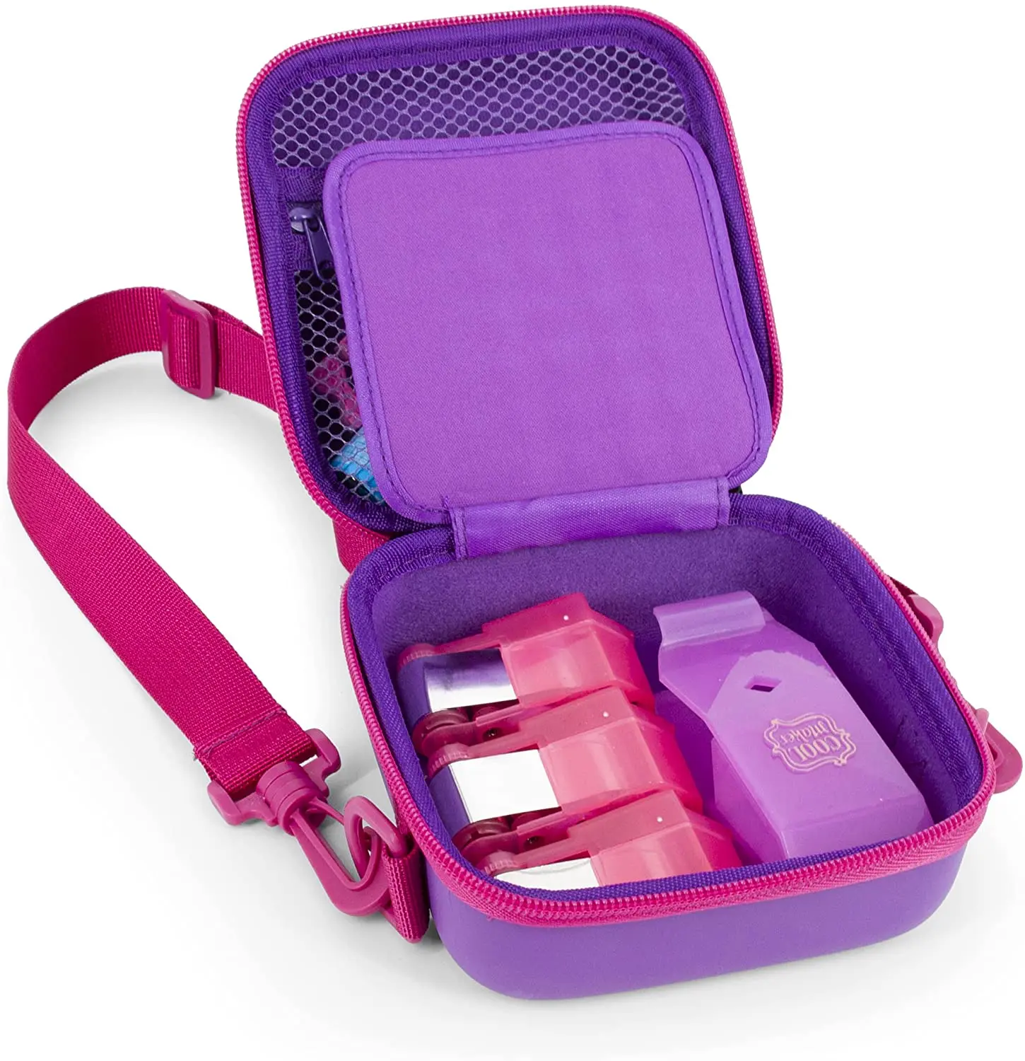 CASEMATIX Purple Travel Case Compatible with Cool Maker Shimmer Me Temporary Tattoo Roller & Refills with Shoulder Strap & Padded Divider for Safe Storage