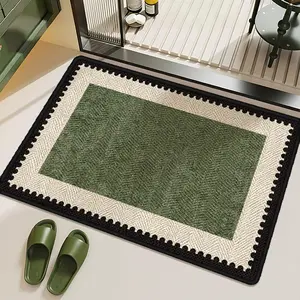 Linen-look bathroom floor mat with a quick-drying, waterproof surface and non-slip base; durable and easy to clean. Suitable for bathrooms, door mats, and bathroom rugs; dry bath door mat and bathroom floor mat.