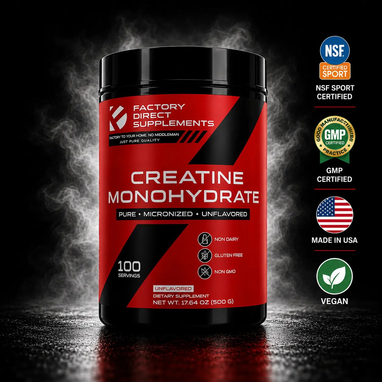 Factory Direct  Creatine Monohydrate Powder 500G,NSF SPORT Certified Women & Men muscle growt maintain,Recovery Sports Supplement, Pure Unflavored NON-DAIRY&GMO, Explosive strength Faster recovery Brain Support