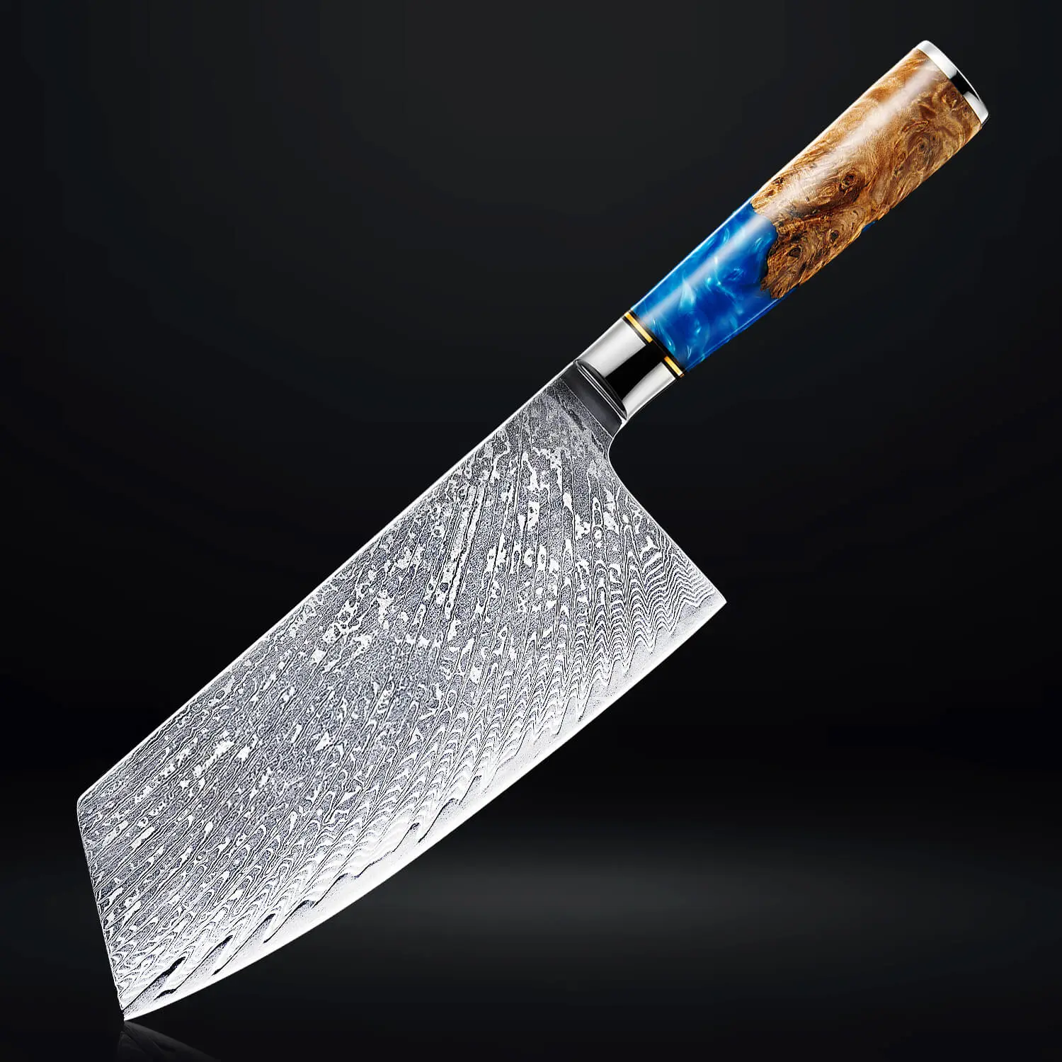 67-Layer Damascus Steel Japanese Cleaver - Japanese VG10 Damascus Steel Kitchen Knife - 'Tsunami' - 7.5" Ruthlessly Sharp Blade - Senken Knives