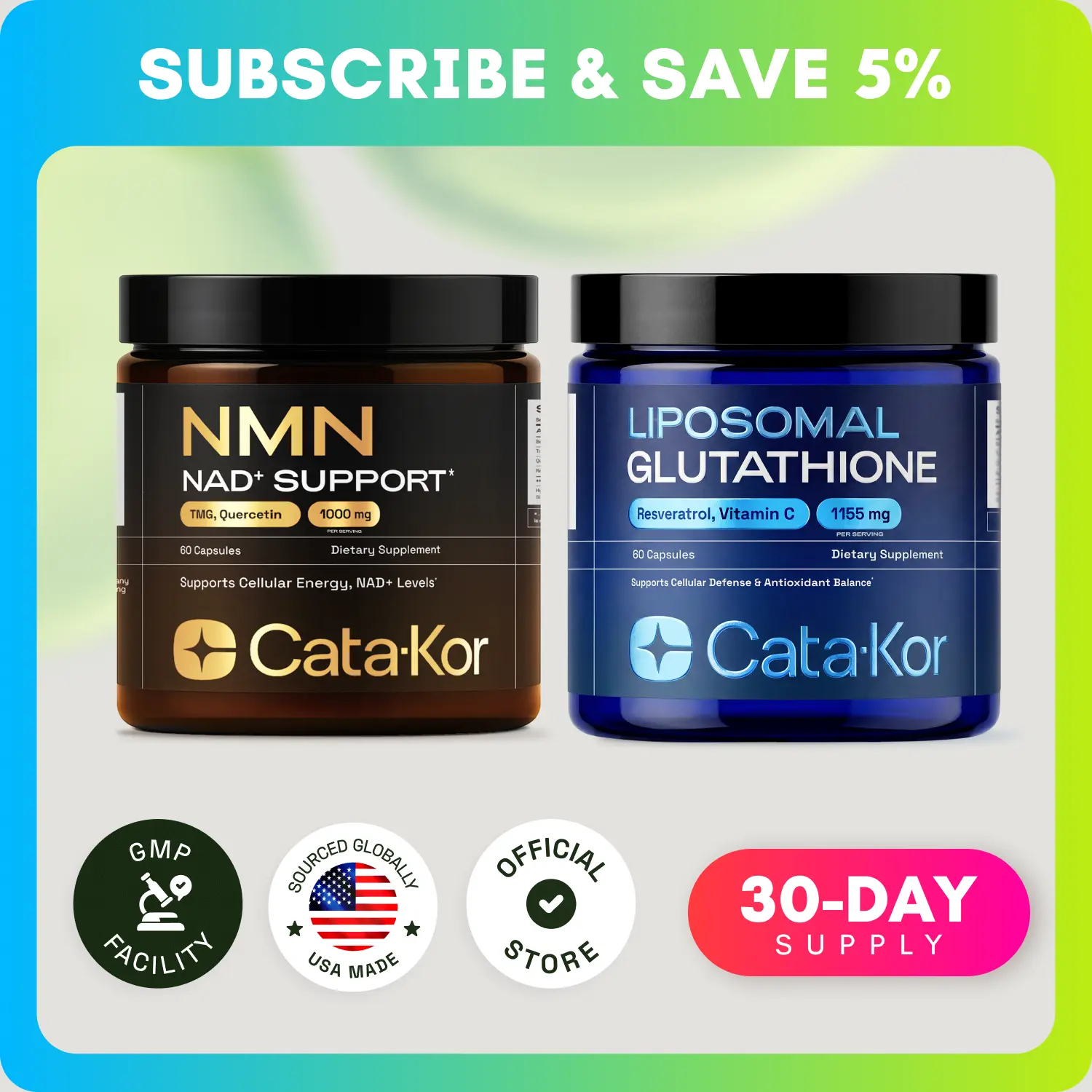 Cata-Kor Energy & Defense DUO - NMN 1,000 mg, Liposomal Glutathione 500 mg, Vitamin C, TMG, Resveratrol Daily Dietary Supplement Comprehensive Nutrition Supplement Cata-Kor Energy & Defense DUO - NMN 1,000 mg, Liposomal Glutathione 500 mg, Vitamin C, TMG, Resveratrol Daily Dietary Supplement Comprehensive Nutrition Supplement