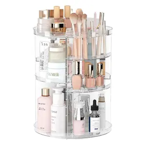 360° Rotating Acrylic Makeup Organizer, Beauty Organizer, Beauty Supplies Organizer, Transparent Storage Box for Lipsticks and Perfumes, Perfect for Dorms and Bathroom Vanities, Cosmetic Storage