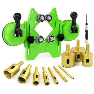 Diamond Hole Saw Kit, 10 PCS Dry/Wet Brazing Tile Core Guide Jig Hollow Drill Bits Sets with Double Suction Cups for Ceramic, Glass, Porcelain, Marble, Granite
