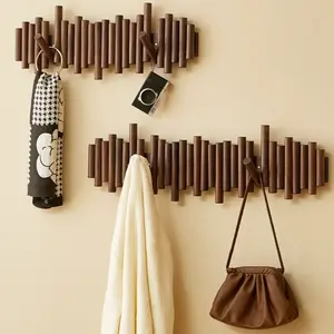 Home Piano Key Hook Coat Rack, Wall Hooks For Coats, Solid Wood Wall Mountable Hanging Clothes Hanger, Paint-Free Minimalist Decorative Wooden Storage Shelf, Poplar Wood Material, Made in China