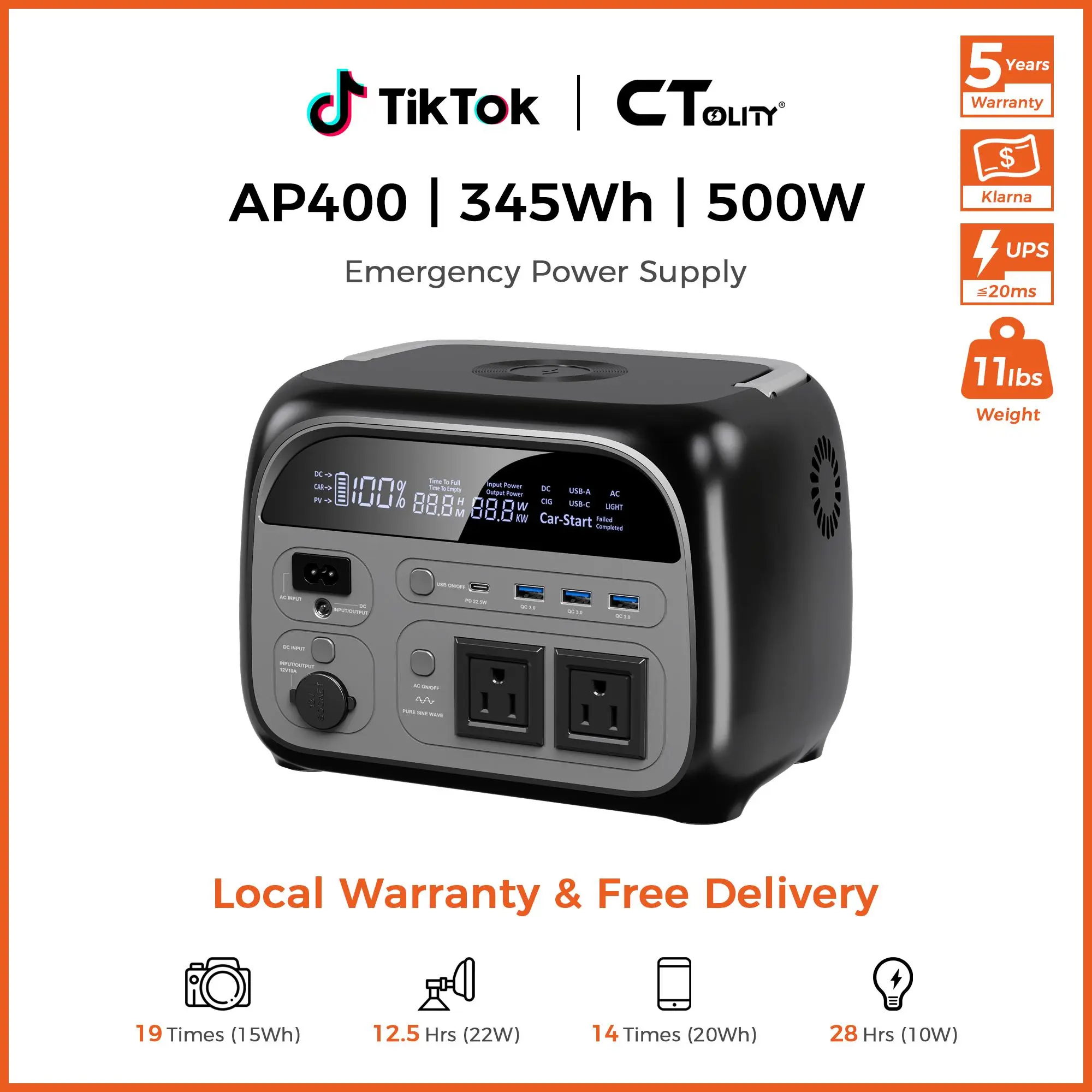 [Summerfinds]CTOLITY 500W 345Wh Camping Power Station Powerbank Emergency Supply Backup LiFePO4 Battery Portable Power Station Solar Generator Free Energy Travel RVs Emergencies Gas Generator Alternative Charging Rechargeable