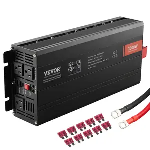 VEVOR Modified Sine Wave Energy Efficient Inverter System, 3000W DC 12V to AC 120V Portable Power Inverter with LCD Display, 3 AC Outlets, 2 USB Ports, 1 Type-C Port, 10 Spare Fuses, for Large Household Equipment, CE FCC Certified