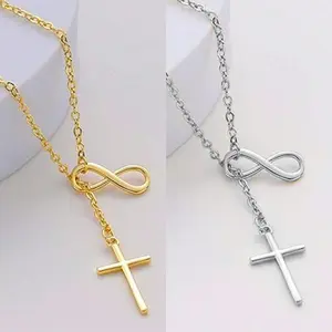 High Polished Infinity Cross Pendant Lariat Necklace Y Necklace Gift for Women