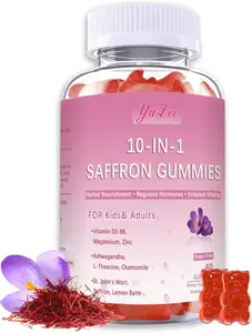 Saffron Supplements Gummies for Kids & Adults,Sugar Free,with Ashwagandha,L-Theanine,Chamomile,St. John's Wort,Lemon Balm,Vitamin D3 B6, Magnesium,Zinc Gummies for Zzz, Mood, Focus & Vision 60 Cnt