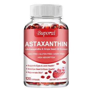 Buporai - Astaxanthin Supplement, 2-month supply - Fortified with grapeseed oil and Ashwagandha - Supports cardiovascular and immune systems - 120 dietary capsules