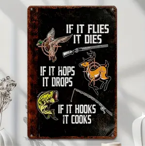 Vintage Hunting And Fishing Metal Wall Sign With Humorous Quote Rustic Tin Plaque For Home Bar Garage Decor Weatherproof Ideal Gift For Outdoor Enthusiasts