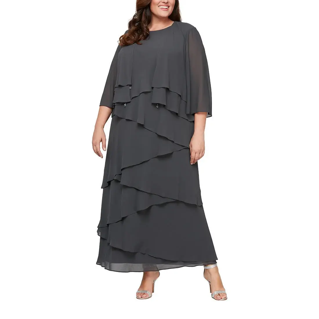 Alex Evenings Chiffon Tiered Tank Jacket Dress 8492001