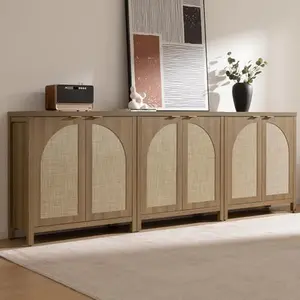 SICOTAS Accent  Storage Cabinet with Rattan Doors, Room Decor Sideboard Buffet Cabinet with Adjustable Shelves, Multifunctional Console Table Rattan Credenza for Dining Room Living Room Entryway, Versatile Design