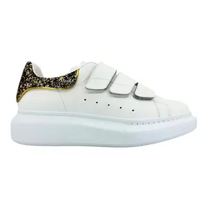 Alexander McQueen Larry Oversized Strap Sneaker Low Glitter White Gold