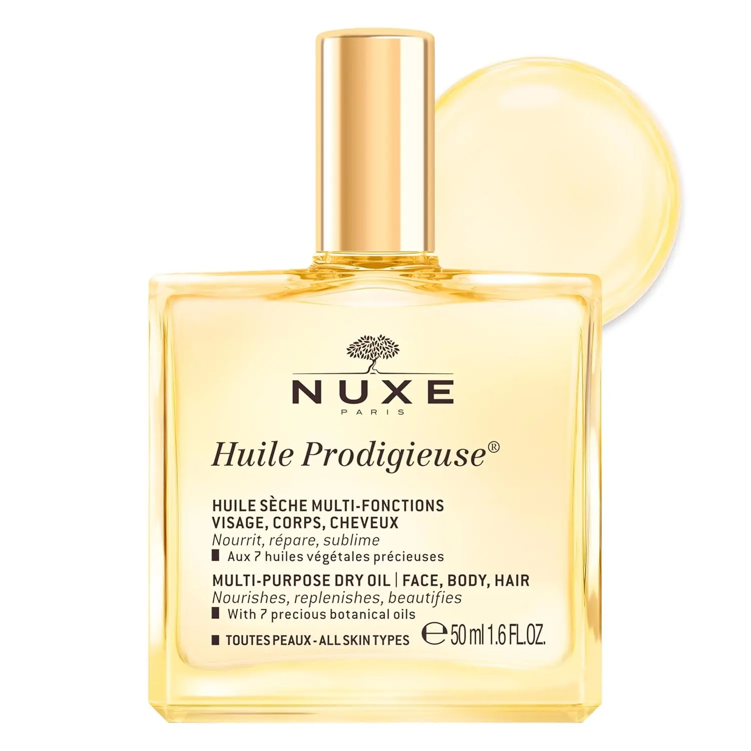 NUXE Multi-Use Dry Oil for Face, Body & Hair -French Glow Oil - 1.6 Fl Oz