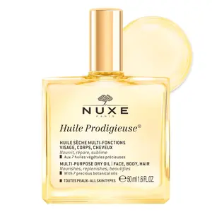 NUXE Huile Prodigieuse Multi-Purpose Dry Oil - 1.6 Fl Oz - Radiant Glow & Lightweight Hydration for Face Body & Hair - Vegan Formula with 7 Botanical Oils - Cosmetic