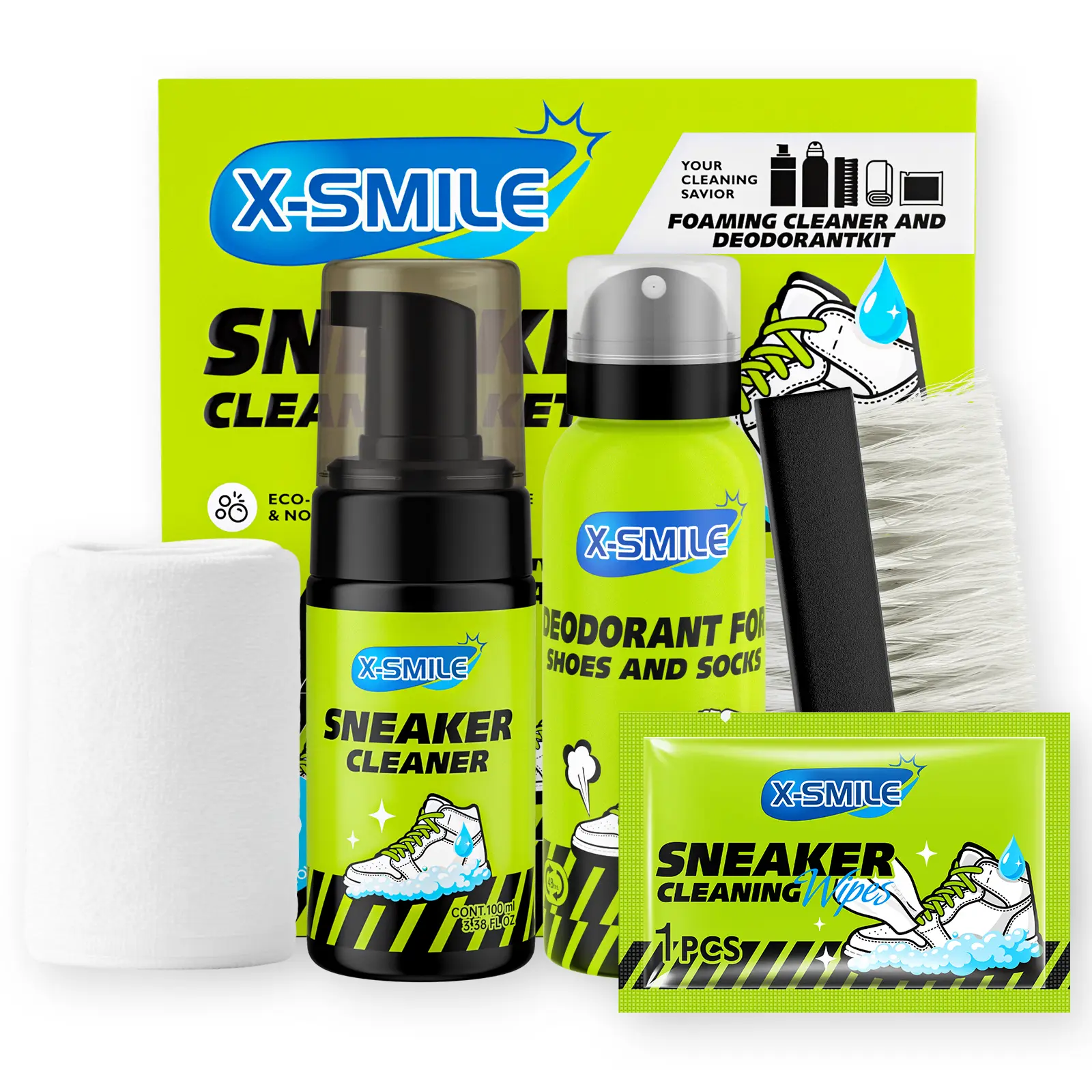 Waterless Shoe Cleaning & Care Set (1 set) — Universal cleaner, odor eliminator, no-rinse stain removal tool, deodorizer + tools, household cleaning supplies