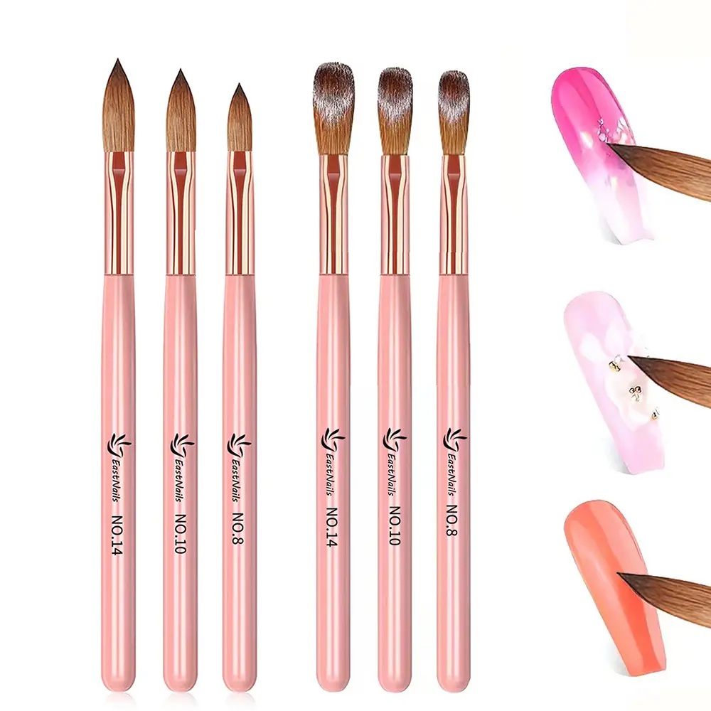 3PCS kIt Acrylic Nail Brush Size 16/18/22 mm Acrylic Application Nail Brushes Pen Pink Handle Professional Powder Extension Carving Pen Brushes