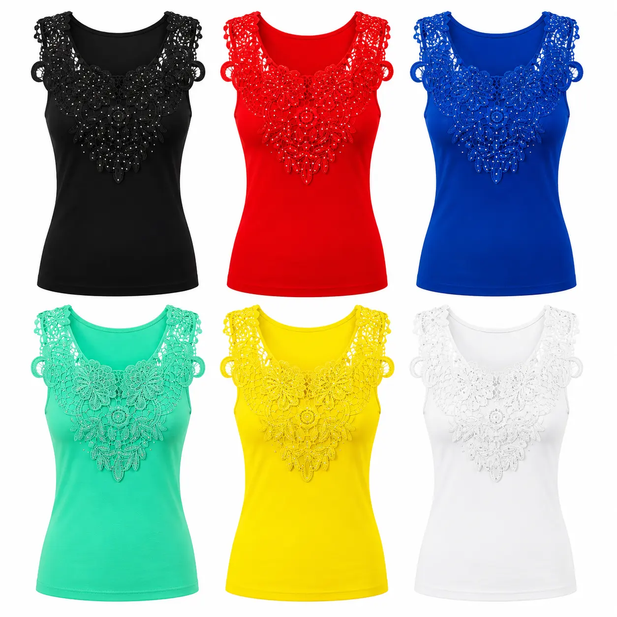 ( GZ-7) Women’s Tank Tops 6 Pack Lace Racerback Sleeveless Camisole One Size