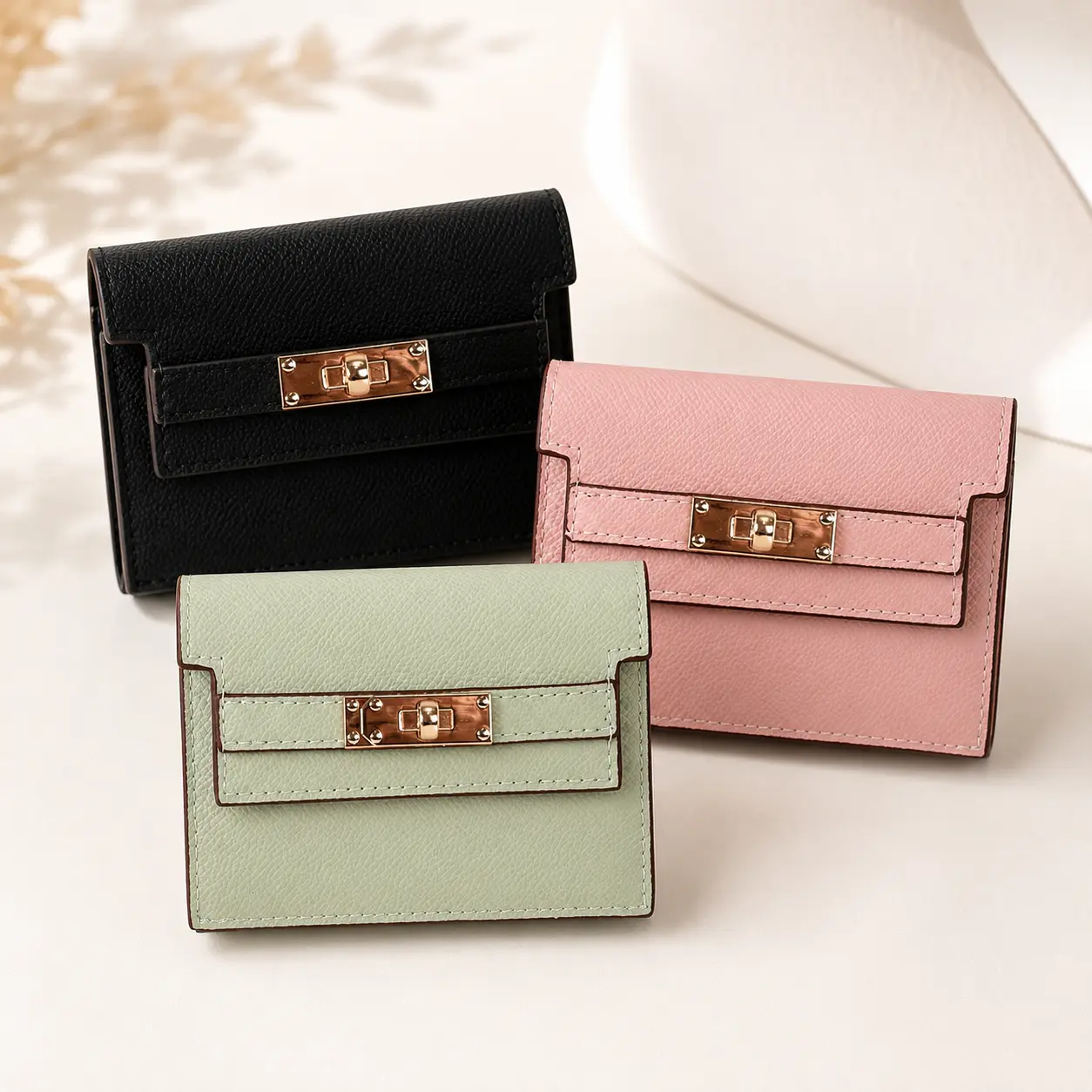Minimalist Short Wallet for Women, Secure Metal Lock Card Holder Purse with Multiple Slots, Compact Trifold Wallet for Shopping, Work & Travel, Stylish Small Purse for Daily Essentials