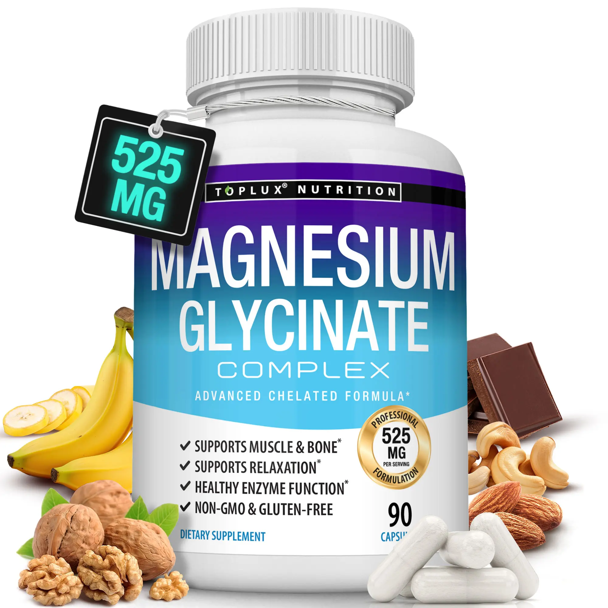Toplux Magnesium Glycinate 525mg Elemental Magnesium Supplement Toplux Magnesium Glycinate 525mg Elemental Magnesium Supplement