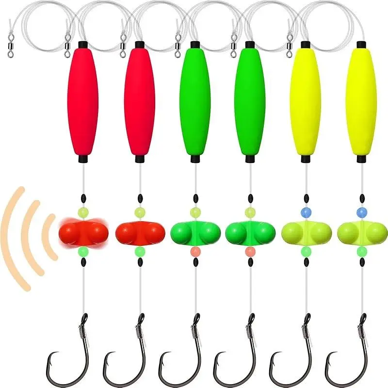 Catfish Fishing Gear Set with Round Hooks 5/0 6/0 8/0, Floating Catfish Fishing Tackle Outdoor Fishing Supplies 3-Piece or 6-Piece Options Available Long Casting Drift Supplies for Jig Float Circle Hook Cigar Float, Fishing Equipment
