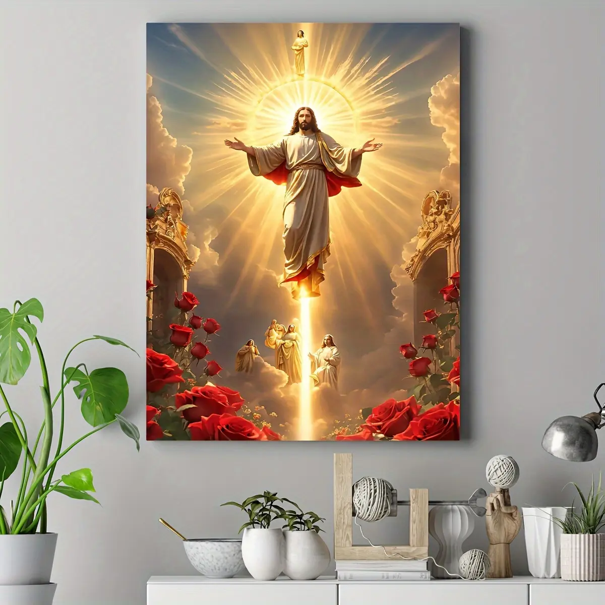 1pc Jesus Christ Canvas Wall Art, Religious Ink Print with Pine (Framed Frameless Poster Optional), Solid And Powerful Design, Portrait Orientation, Waterproof Canvas Artwork for Home, Office, Living Room, Bedroom