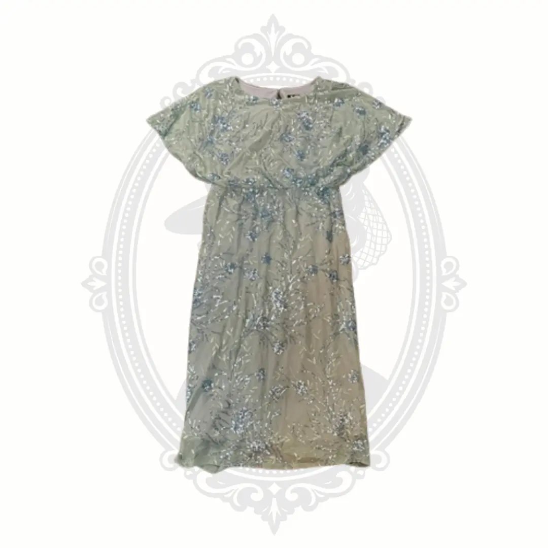 Petite Cocktail Dress in Sage Green | Beaded Floral Polyester Spandex with Flutter Sleeves, Elastic Waist & Button Back, Elegant, Embroidery, Evening, Church, Formal, Clothes, Polyester Blend, Cocktail Look, Keyhole Back, Mother-Of-The-Bride Occasions