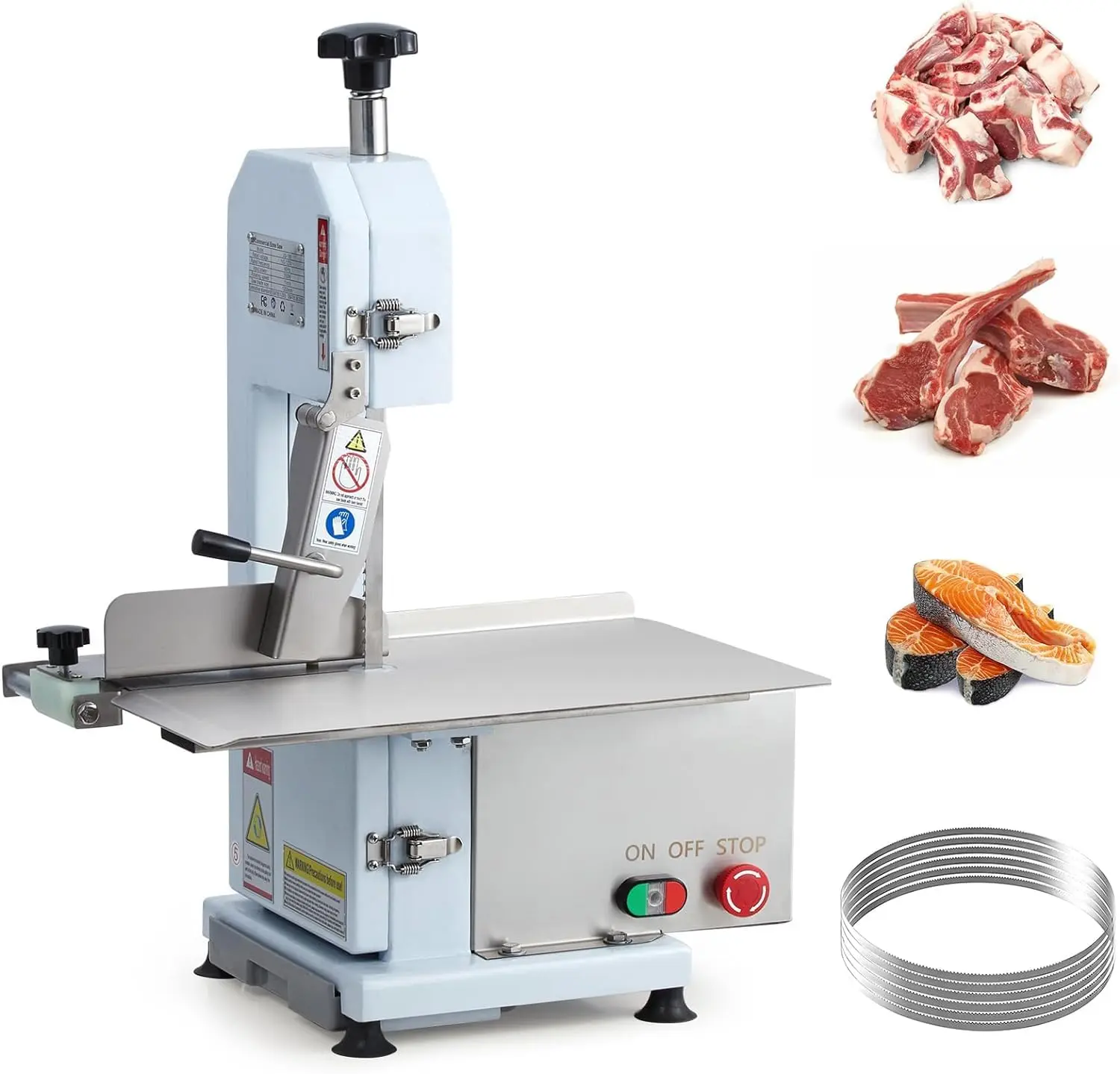 【GARVEE】550W Electric Bone Saw Machine, Meat Bandsaw for Butchering, 0.39～5.7 Inches Cutting Thickness with 5 Saw Blades, Meat Saw Bone Cutter with Workbench Width of 19.3 x 12.4 Inches