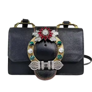 Pre-owned Miu Miu Leather Crossbody Bags Madras Crystal Buckle Crossbody Bag with Embellished Hardware and Elegant Design