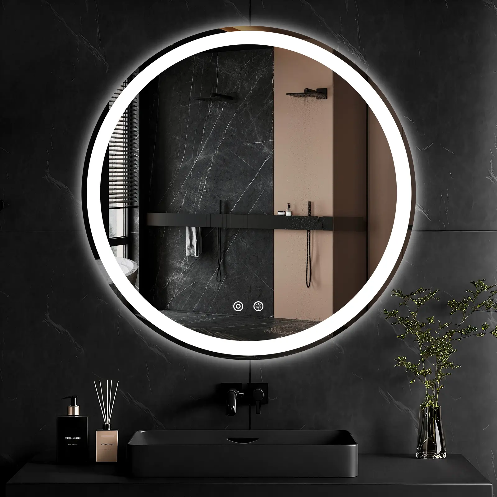 Round LED Lighted Vanity Mirror - Bathroom Fixtures, Anti-Fog, Dimmable 3-Color, Tempered Glass, Memory Function, Makeup-Ready LED Design, Anti-Fog Fixture Addition, Led Mirror Makeup