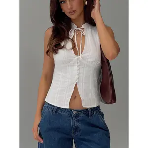 Tempting Tie Detail Top White