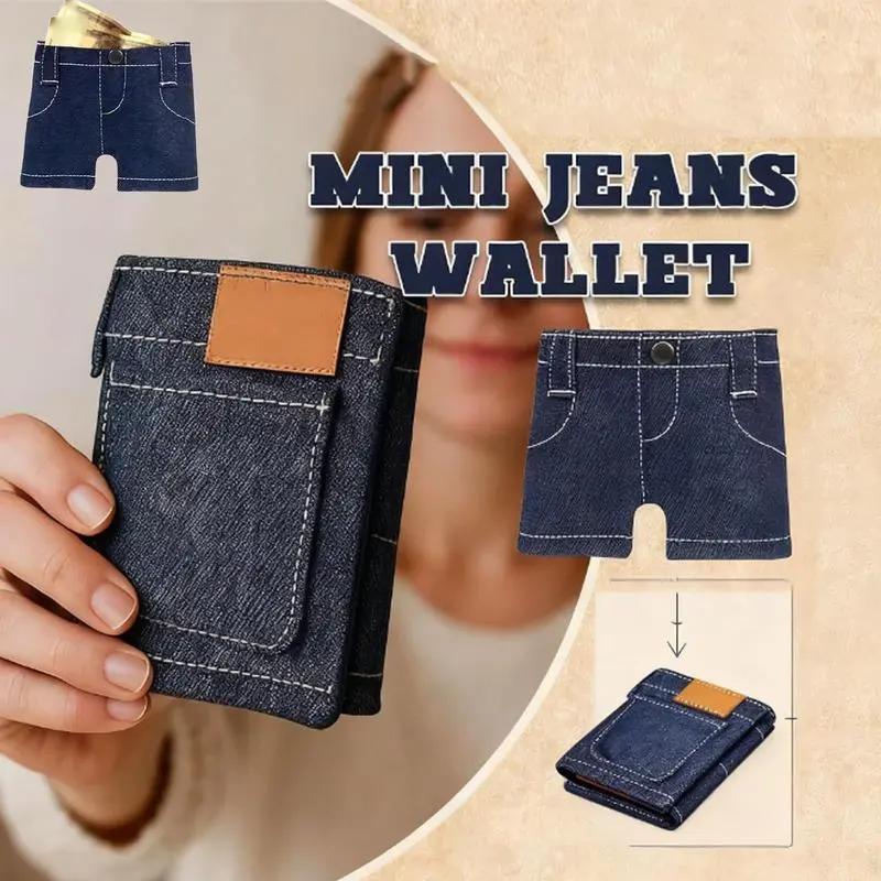 Pocket Pants Mini Jeans Wallet, Funny Folding Card Holder with Card Slots for Women, Portable Retro Pants Style Wallets for Cards Keys or Cash